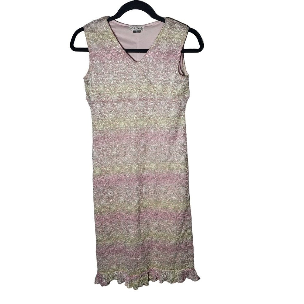 My Michelle GIrls Pink Yellow Tie Dye Floral Lace Ruffle Midi Dress Size‎ 14 Y2K
